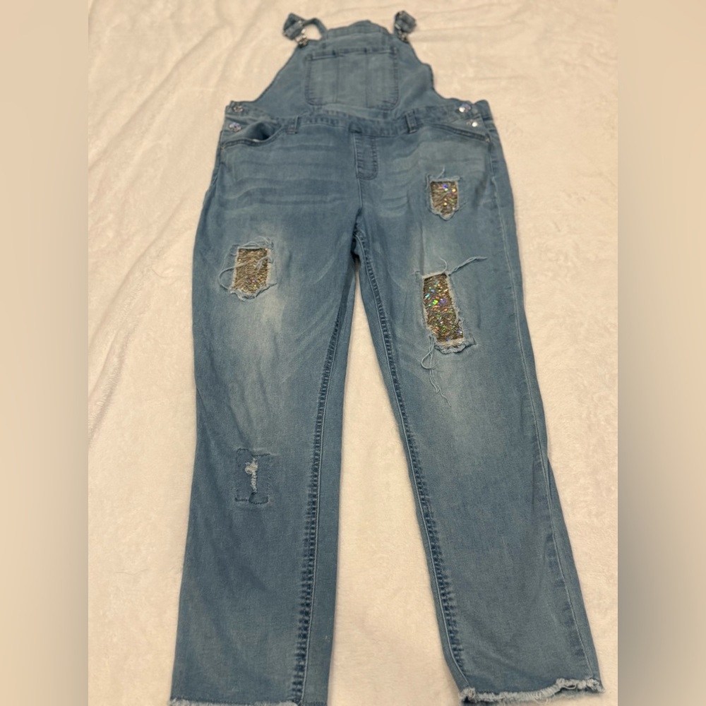Justice Blue Distressed Denim Overalls